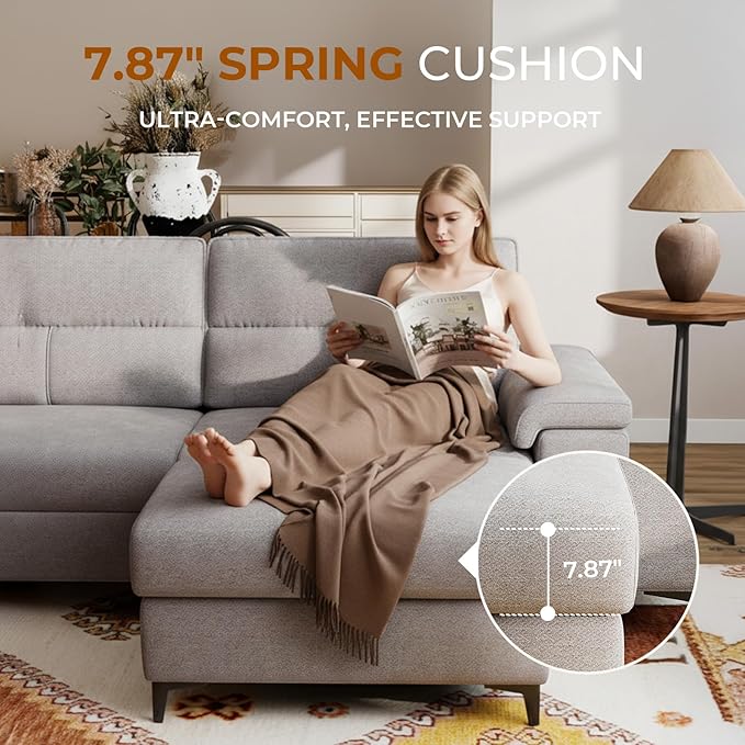 Upvilla 35" Large Storage Ottoman for Living Room, 7.8" Deep Seat Rectangular Ottoman Foot Rest for Couch, Chenille Storage Footstool Load 350 lb （Light Gray