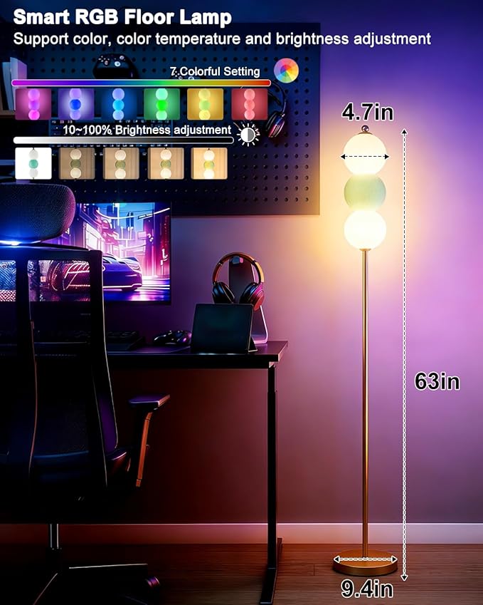 Lightdot RGB Floor Lamp with Touch Control, Dimmable Globe Modern Standing Lamp, RGB&3000K Color Changing LED Floor Lamp Ambient Lighting, Blue Tall Lamp for Living Room Bedroom Gaming Corner Decor
