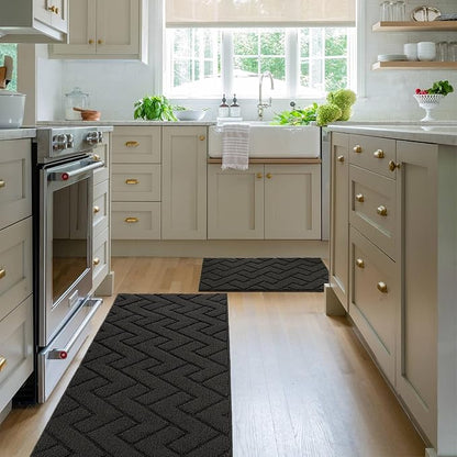 hicorfe Kitchen Runner Rugs and Mats Sets,2 Pieces Absorbent Non-Slip Kitchen Rug,Comfort Kitchen Mat for Floor,Washable for Kitchen,Hallway,Office,Sink,Laundry(20"x59"+20"x32",Charcoal)
