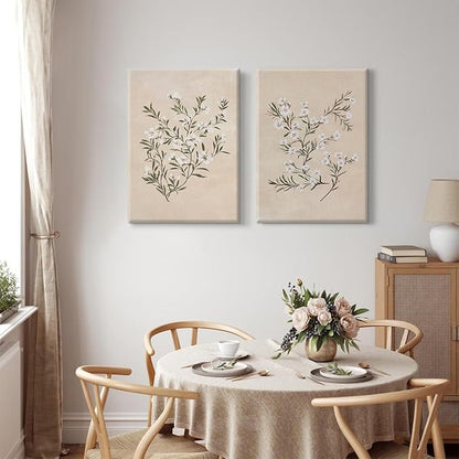 Vintage Botanical Wall Art Neutral Floral Prints Farmhouse Flower Canvas Wall Decor Watercolor Wildflower Pictures Nature Minimalist Artwork for Living Room Bedroom 16x24 Inch Wrapped Canvas Set of 2