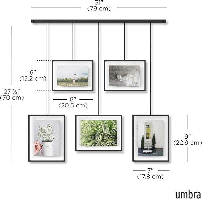 Umbra Exhibit Picture Frame Gallery Set, Adjustable Wall Collage Displays Five Photos (Two 4x6" and Three 5x7"), Set of 5, Black