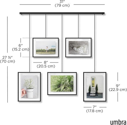 Umbra Exhibit Picture Frame Gallery Set, Adjustable Wall Collage Displays Five Photos (Two 4x6" and Three 5x7"), Set of 5, Black