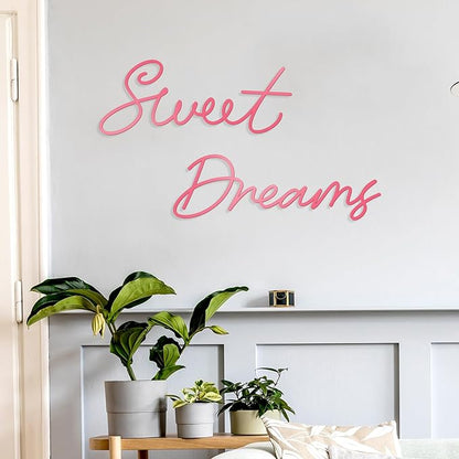 Zzbakress Sweet Dreams Wall Decor Metal Wall Art Large Modern Living Room Farmhouse Sign for Bedroom Black Metal Wall Art for Office and Home Wall Decor (Pink, Farmhouse)