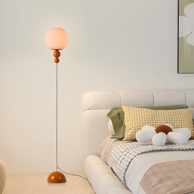 DEC LUCE DECOLUCE LIGHTING Modern Floor Lamps for Living Room, Globe Glass Shade Floor lamp for Bedroom, Standing lamp for Office, Corner(Orange)