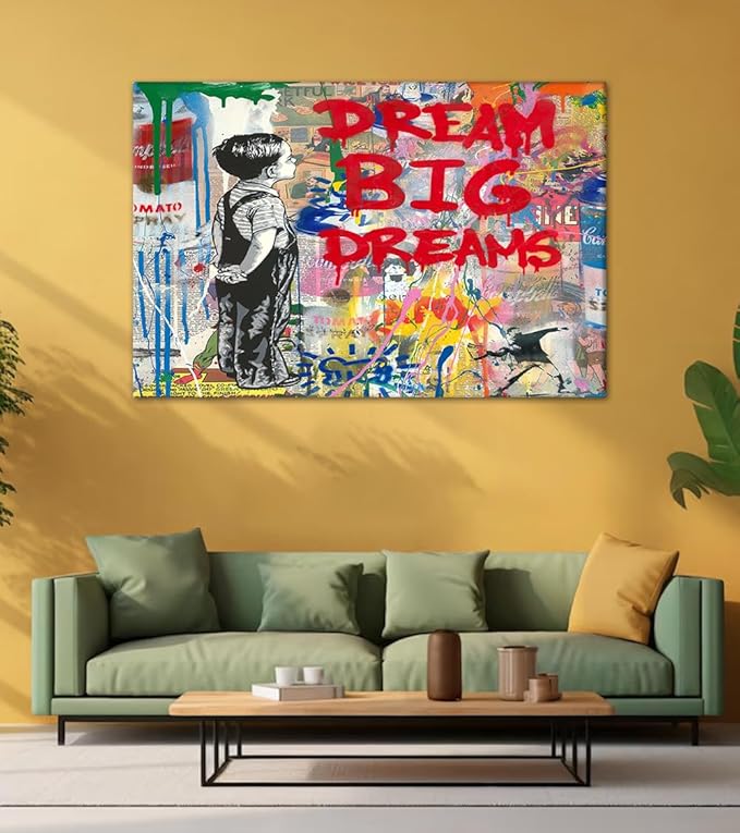 Yatsen Bridge Banksy Wall Art Canvas, Dream Big Dreams Picture, Graffiti Poster and Print Modern Pop Street Graffiti Home Decorations Ready to Hang - 44x28 inch
