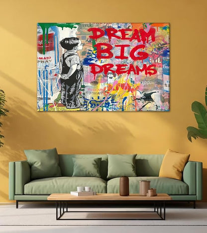 Yatsen Bridge Banksy Wall Art Canvas, Dream Big Dreams Picture, Graffiti Poster and Print Modern Pop Street Graffiti Home Decorations Ready to Hang - 44x28 inch