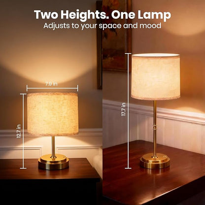AWOKE 17.7" Large Cordless Table Lamps Set of 2,7500mAh Rechargeable Battery Operated Nightstand Light, Stepless Dimmable 3000K Fabric Shade Desk Lamp for Bedroom & Living Room (Brass)