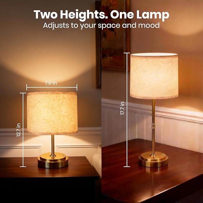 AWOKE 17.7" Large Cordless Table Lamp, 7500mAh Rechargeable Battery Operated Nightstand Light, Stepless Dimmable 3000K Fabric Shade Desk Lamp for Bedroom & Living Room