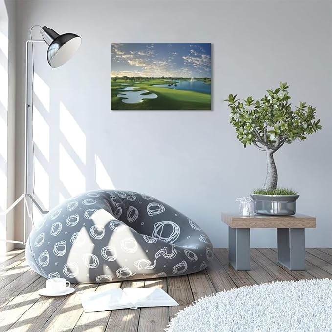 Blue Monster Golf Course Canvas Wall Art for Living Room Bedroom Bathroom Home Decorations Paintings Golf Course Picture Poster Framed Artwork Ready to Hang(18''H x 24''W)