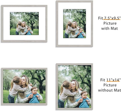 Picrit 11x14 Picture Frame Set of 12, Display 8x10 with Mat or 11x14 without Mat, Photo Frames for Wall Mounting or Table Top Display, Gray