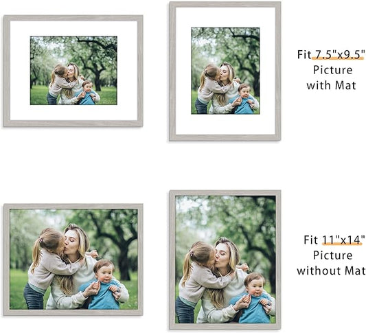 Picrit 11x14 Picture Frame Set of 12, Display 8x10 with Mat or 11x14 without Mat, Photo Frames for Wall Mounting or Table Top Display, Gray