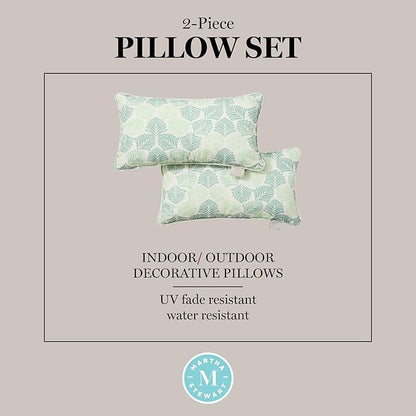 Martha Stewart Modern Banana Leaves Indoor Outdoor Decorative Lumbar Pillow 2-Pack Set, UV Fade Resistant, Water Repellent, Printed Tropical Design, Green, 11"x18"