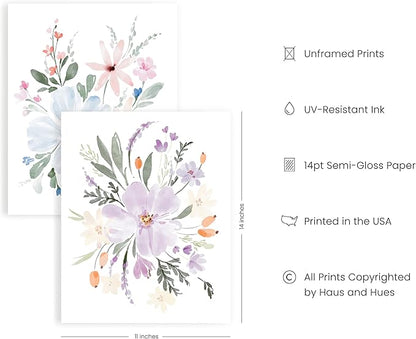 HAUS AND HUES Botanical Prints - Set of 4 Flower Poster, Pictures Wall Decor, Floral Prints, Pictures, Flowers Posters, (Unframed, 11x14) Bouquet Flower