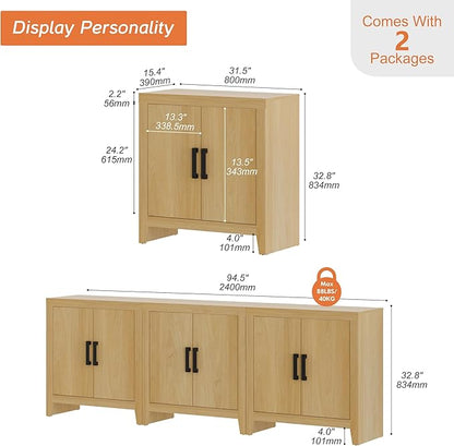 WAMPAT Farmhouse TV Stand for TVs up to 85 Inch, Rustic Wood Entertainment Center & Media Console with 6 Storage Doors, Accent Cabinet for Living Room, Hallway, Rustic Oak