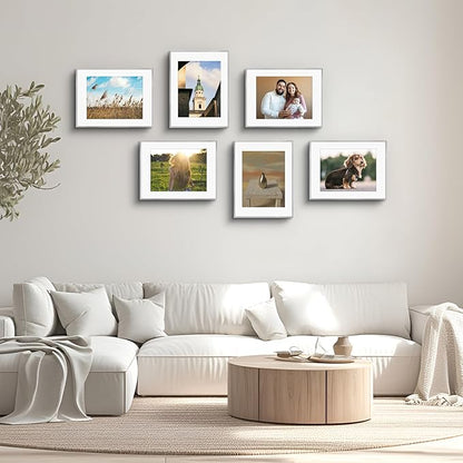 Golden State Art, Gallery Wall Frame Set of 6 - Silver 14x18 Aluminum Photo Frames with Mat for 11x14 Pictures - 14 x 18 inch Metal Frame with Real Glass Cover - Elegant Home or Office Decor
