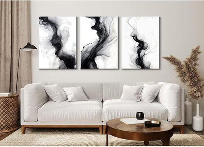 Black White Abstract Wall Art Decor Set of 3 Modern Wall Art Minimalist Canvas Wall Decor Black White Abstract Prints Modern Pictures Minimalist Artwork for Room Bedroom 12x16 Inch Ready to Hang