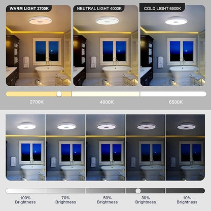 Smart Waterproof LED Flush Mount Ceiling Light Fixture,with Bluetooth Speaker,11 Inch,18 watt,Dimmable Music Lamp,RGB Color Changing Light with Remote Control,for Bathroom,Shower,Bedroom