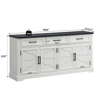 JXQTLINGMU TV Stand for TVs Up to 75", 66" Wide Entertainment Center with 4 Door & 3 Drawers, Media Console Table for Living Room, Off White