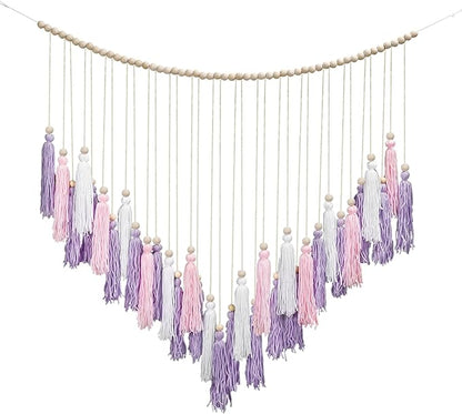 Luxbrand Pink & Purple Macrame Hanging Boho Wall décor, Large Tassel Wall Hanging with Wood Beads, Purple Wall Decor for Bedroom Living Room Girls Room Nursery, 41" W x 32" H