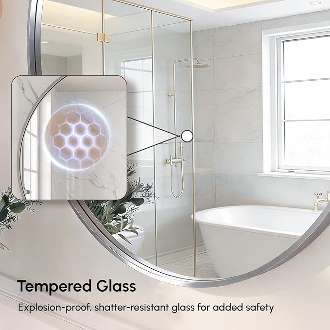 USHOWER Brushed Nickel Bathroom Mirrors for Over Sink, 24 Inch Circle Mirror with Metal Frame, Wall Mirror for Vanity, Entryway, Living Room, Hallway and Bedroom Decor