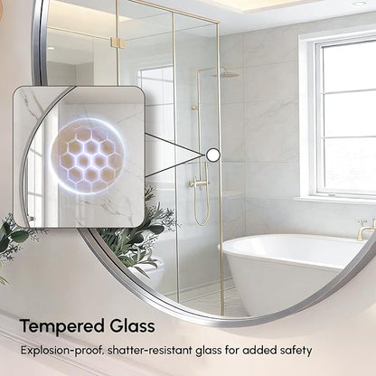 USHOWER Brushed Nickel Bathroom Mirrors for Over Sink, 24 Inch Circle Mirror with Metal Frame, Wall Mirror for Vanity, Entryway, Living Room, Hallway and Bedroom Decor
