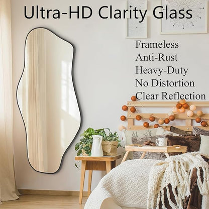 Irregular Frameless Mirror, 47.2"x21.6" Modern Asymmetrical Wall Mirror Abstract Unique Shaped Mirrors for Living Room Bedroom Hallway Entryway, Horizontal or Vertical Hanging