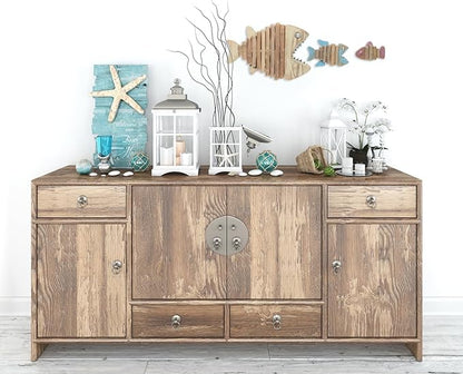 Driftwood Fish 3-in-1 Nautical Wall Decor - Handmade Wooden Rustic Coastal Wall Art for Living Room, Bedroom, Office, Bathroom - Ocean Beach Decoration (Skelly)