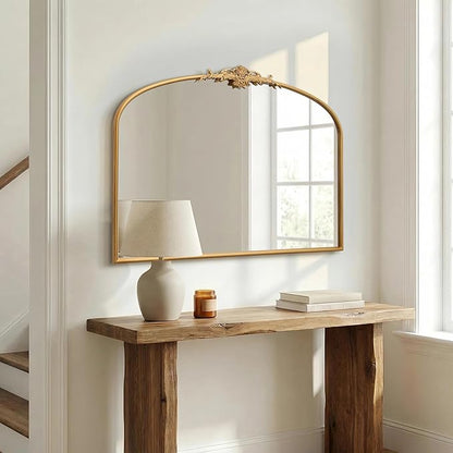 Besdomus Antique Arched Gold Mirror: 40"x29" French Large Decorative Gold Vintage Wall Vanity Mirror - Baroque Traditional Ornate for Bedroom/Bathroom/Fireplace/Entryway - Home Decor for Homemakers