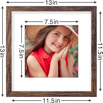 Vittanly 12x12 Picture Frames Set of 9, Shatter Resistant Plexiglass, Display 8x8 Pictures with Mat or 12x12 without Mat, Photo Frames for Wall Mount, Engineered Wood, Brown