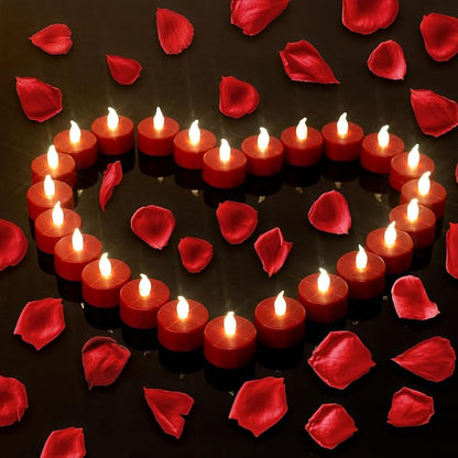Nancia LED Tea Lights Candles- 24PACK Red Flameless Candles Realistic and Bright Flickering Long Lasting 200Hours for Holiday Celebration,Home Decoration