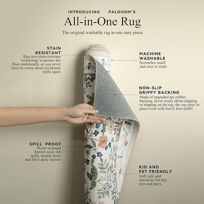 Machine Washable Rugs for Living Room: 5x7 Area Rugs for Bedroom Vintage Stain Resistant Non Slip Low Pile Soft Carpet Rug for Kitchen Dining Room Farmhouse Kids Room Nursery