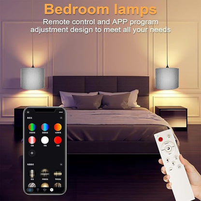 Plug in Hanging Lamp with RGB Smart Bulb Plug-in Cord Pendant Light with 15ft Cord Fixture Pendant Lights for Bedroom Kitchen Living Room Dining Room