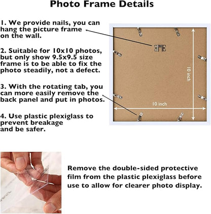 JCJMY 10x10 Picture Frame Set of 6 Black for Wall Hanging, Wall Mounting Horizontally or Vertically, 10 x 10 Square Wall Gallery Poster Photo Frame with Shatter Resistant Plexiglass,6 Pack, White