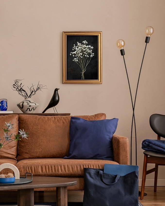 VIYYIEA Vintage Gold Framed Wall Art, Retro Dark Dried Wildflower Canvas, Aesthetic Classic Botanical Baby Breath Bouquet art, Victorian Wall Decor for Gallery Living Room Bathroom, 12x16inch