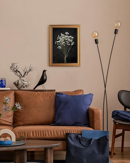 VIYYIEA Vintage Gold Framed Wall Art, Retro Dark Dried Wildflower Canvas, Aesthetic Classic Botanical Baby Breath Bouquet art, Victorian Wall Decor for Gallery Living Room Bathroom, 12x16inch