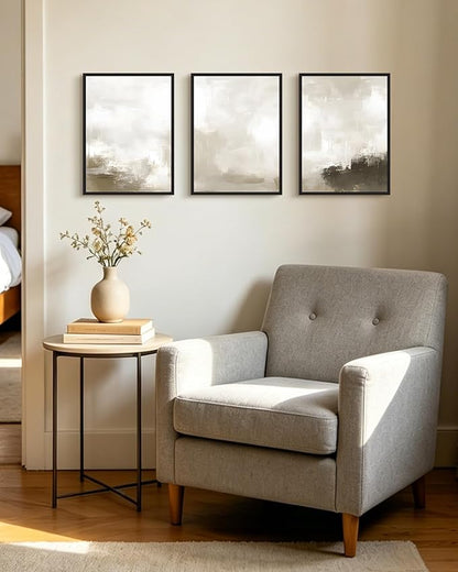 PHOPAGO Abstract Framed Wall Art Minimalist Beige Pastel Neutral Wall Decor Modern Art Paints for Living Room Bedroom Decor - 11x14in Black Framed