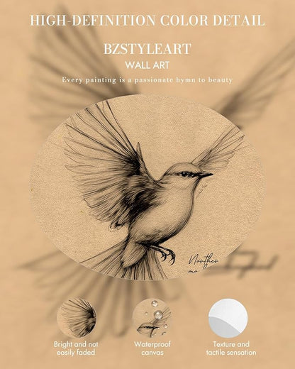Bzstyleart Vintage Wall Art Decor, Gold Framed Wall Art Decor Vintage Birds Prints Texas State Bird Home Decor Aesthetic, Sketch Painting Picture Bird Artwork for Living Room, 12L x 16W