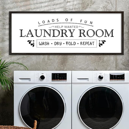 Wash Dry Fold Repeat Wall Decor Art 40"X15" Laundry Room Sign Funny Bathroom Laundry Rules Large Wood Framed Wall Hanging (Black)