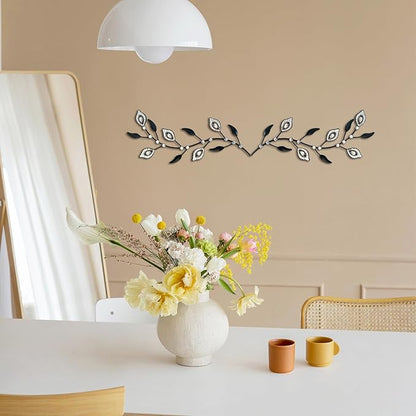 sxnzequnze 2 Sets Leaf Wall Art for Home Metal Bling Rhinestones Ready to Hang Tree Branch Leaves Olive Vine Wrought Iron Hanging Sculpture Pieces Wall Decor Pcs - 16.5in