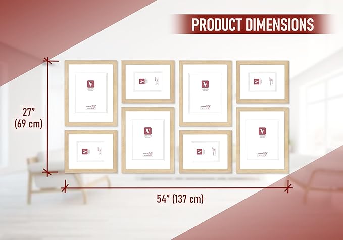 VELISTA 8 Piece Large Rectangle Gallery Wall Frame Set - Rustic Photo Frame Set with Mat 5x7/8x10 - Picture Frame Set for Wall Collage made of Composite Wood – Farmhouse Assorted Picture Frames(Oak)