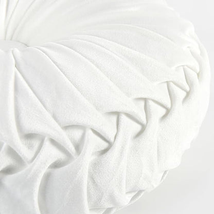 HIG Set of 2 Decorative Round Pleated Throw Pillows, Classy Accent Pumpkin Throw Pillows with Center Button, Vintage Velvet Floor Pillows for Sofa Vanity Chair Bed, White, 14.5" Diameter(Ripple)