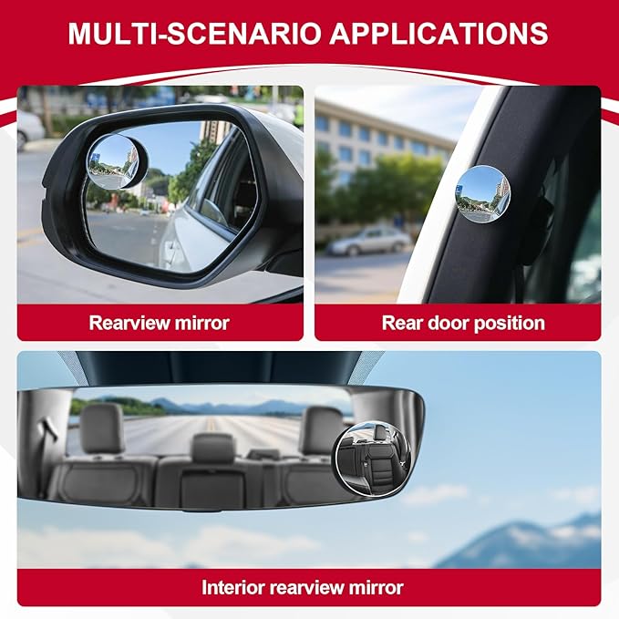 LivTee Blind Spot Mirror, 2" Round HD Glass Frameless Convex Rear View Mirrors Exterior Accessories with Wide Angle Adjustable Stick for Car SUV and Trucks, Pack of 2