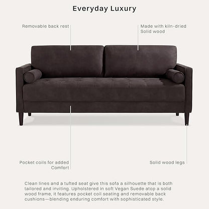 Studio Living® Lexington 75.6" Sofa, Modern Design, Pocket Coil Comfort, Easy Assembly, Faux-Suede Fabric, Charcoal