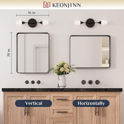 Keonjinn Black Bathroom Mirror for Over Sink, 16 x 20 Inch Rounded Rectangle Bathroom Vanity Mirror, Matte Black Sandblasted Finish, Tempered Glass, Seamless Aluminum Alloy Frame Mirror for Entryway