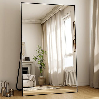 Easly Full Length Mirror with Stand 46"x76" Full Body Mirror Floor Mirror Standing Hanging or Leaning Wall, Wall Mirror with Stand Aluminum Alloy Frame for Living Room Bedroom Cloakroom,Black