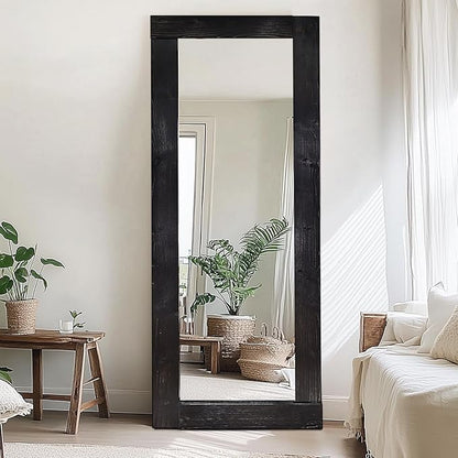 Full Length Mirror 65"x24" – Solid Wood Frame, HD Tempered Glass, Wall Mounted & Leaning, Rustic Modern Decor for Bedroom, Living Room, Entryway, Black