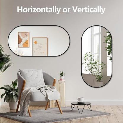 Oval Full Length Mirror, 60"×30" Wall-Mounted Mirror with Metal Frame, Ultra-Clear Explosion-Proof Dressing Mirror, Simple and Classic Deco for Cloakroom/Bedroom/Living Room, Black