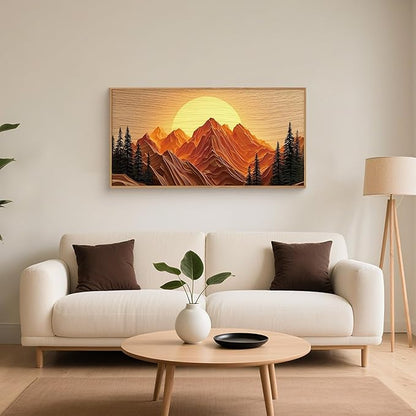 Large Mountain Framed Canvas Wall Art Set, Abstract Ridge Sun Painting, Boho Sunset Scenery Wall Decor,Modern Natural Landscape Art Print for Living Room,Bedroom,Office-20 x40