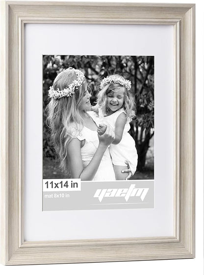 Yaetm 11x14 Picture Frame with Mat for 8x10 Set of 4, 1.4" Wide Molding & Rustic White Photo Frames 11 x 14 with Tempered Glass for Wall Gallery, Home and Office, Wall Mount (4 Pack, White)
