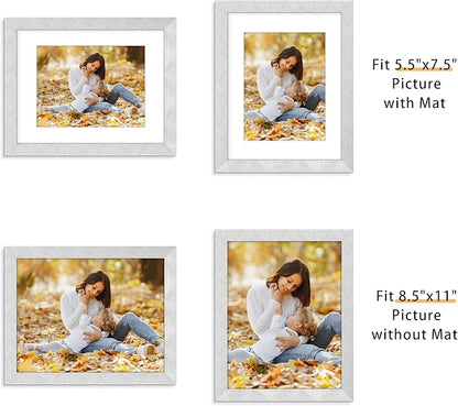 Picrit 8.5x11 Picture Frame Set of 12, Display 6x8 with Mat or 8.5 x 11 without Mat, Photo Frames for Wall Mounting or Table Top Display, Silver
